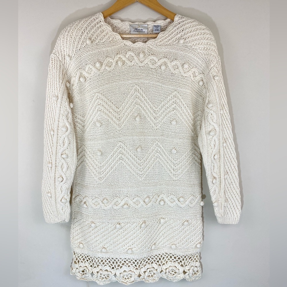 Vintage Express Tricot Chunky Hand-knitted Sweater Tunic Ivory size small